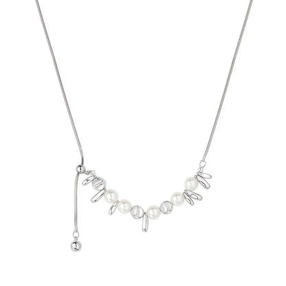Modern Pearl Sculpture Silver Necklace