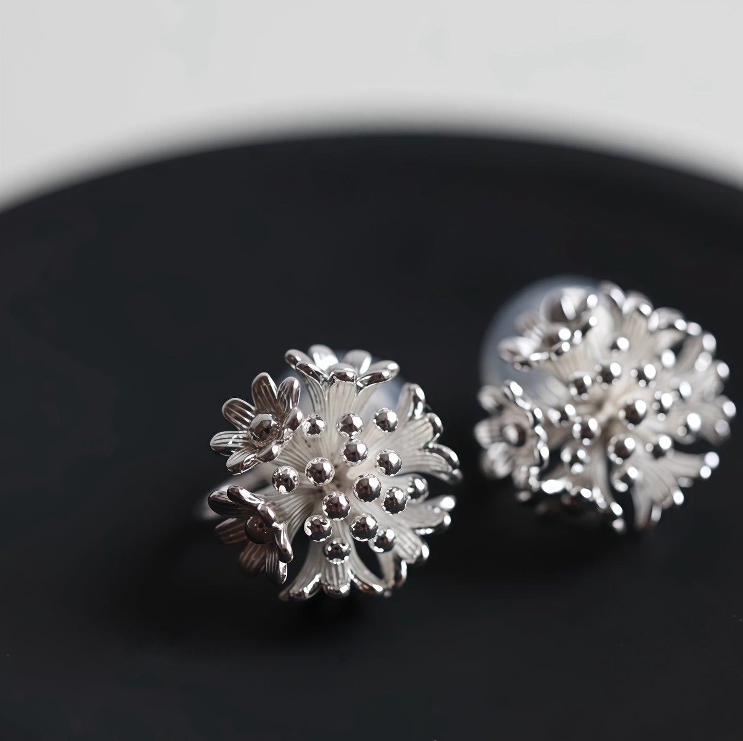 Frosted Bloom Earrings — Sculptural Silver Floral Studs