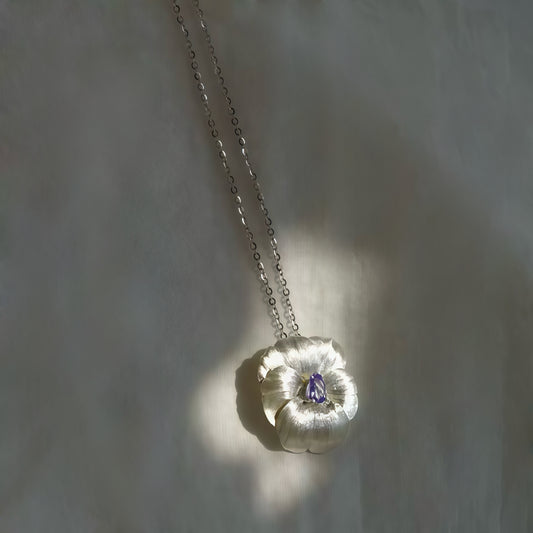 Violet Aura Pansy Pendant Necklace