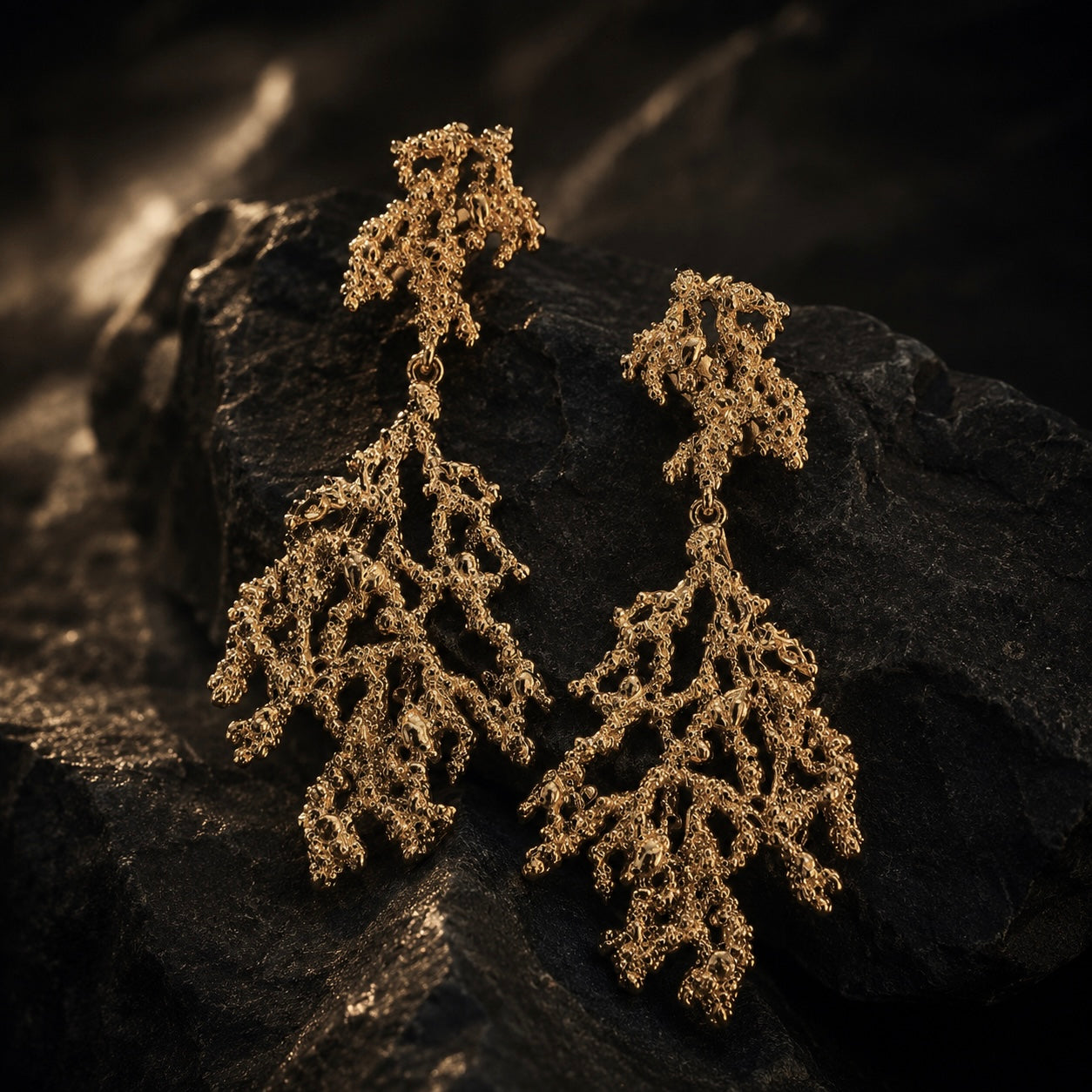 Gold Coral Statement Earrings