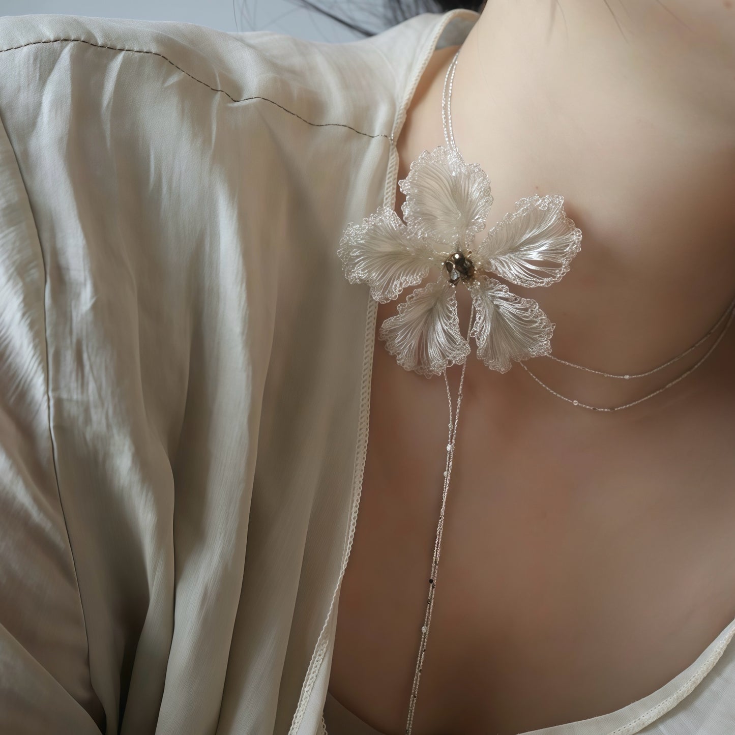 Ethereal Bloom Earrings & Necklace & Brooch — Handmade Filigree Flower Jewelry