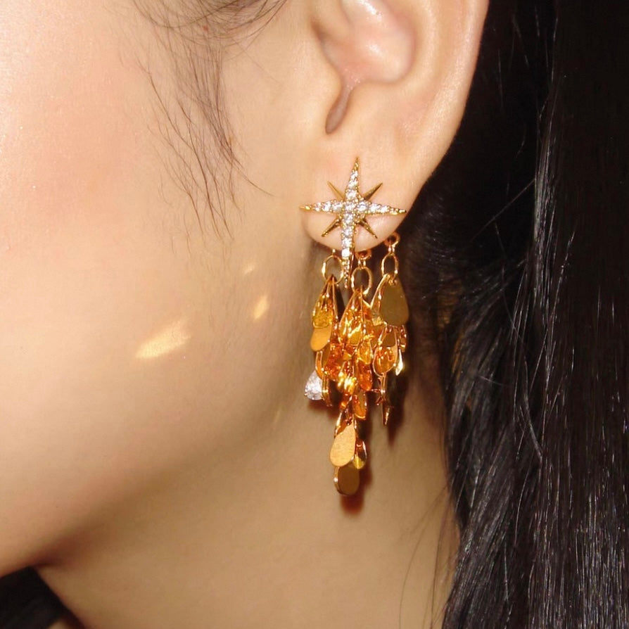 Golden Stellar Drip Earrings (2-in-1 Style)