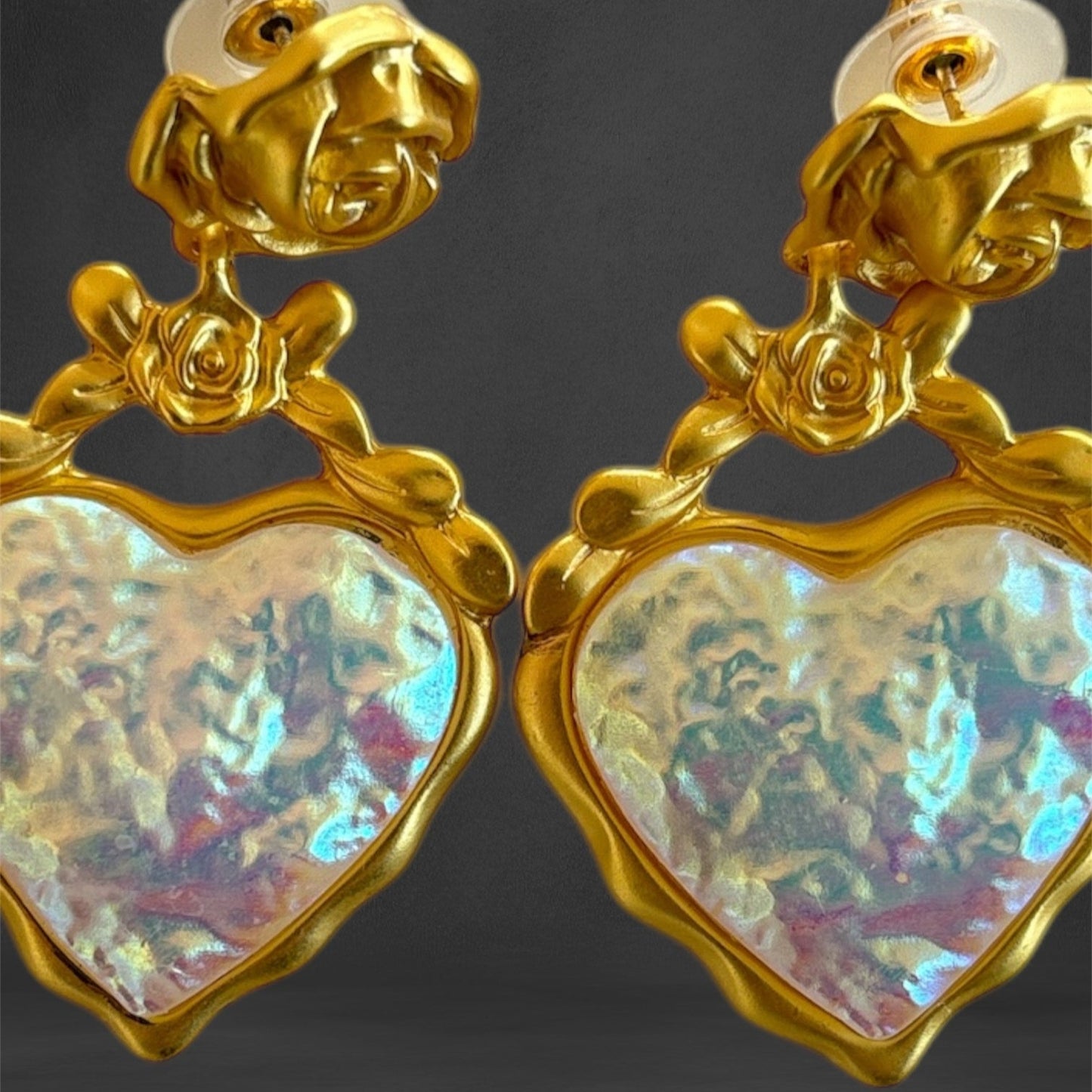 Golden Rose Heart Earrings