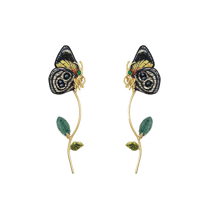 Butterfly Rebirth Embroidered Earrings (2-in-1 Style)
