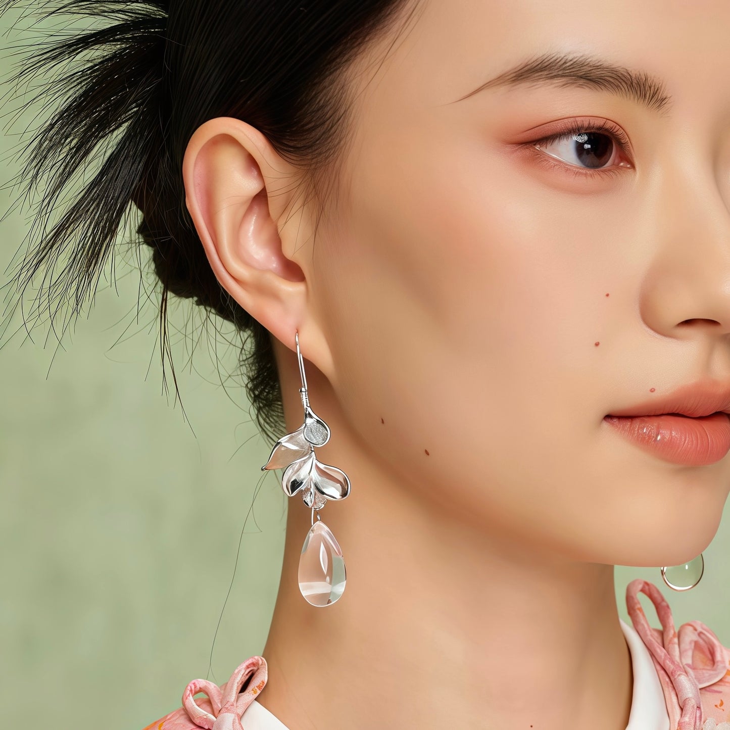 Silver Dewdrop Botanical Earrings