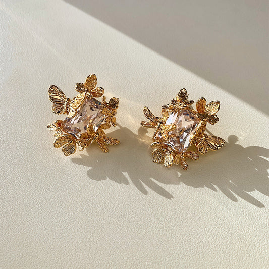 Golden Butterfly Garden Statement Earrings
