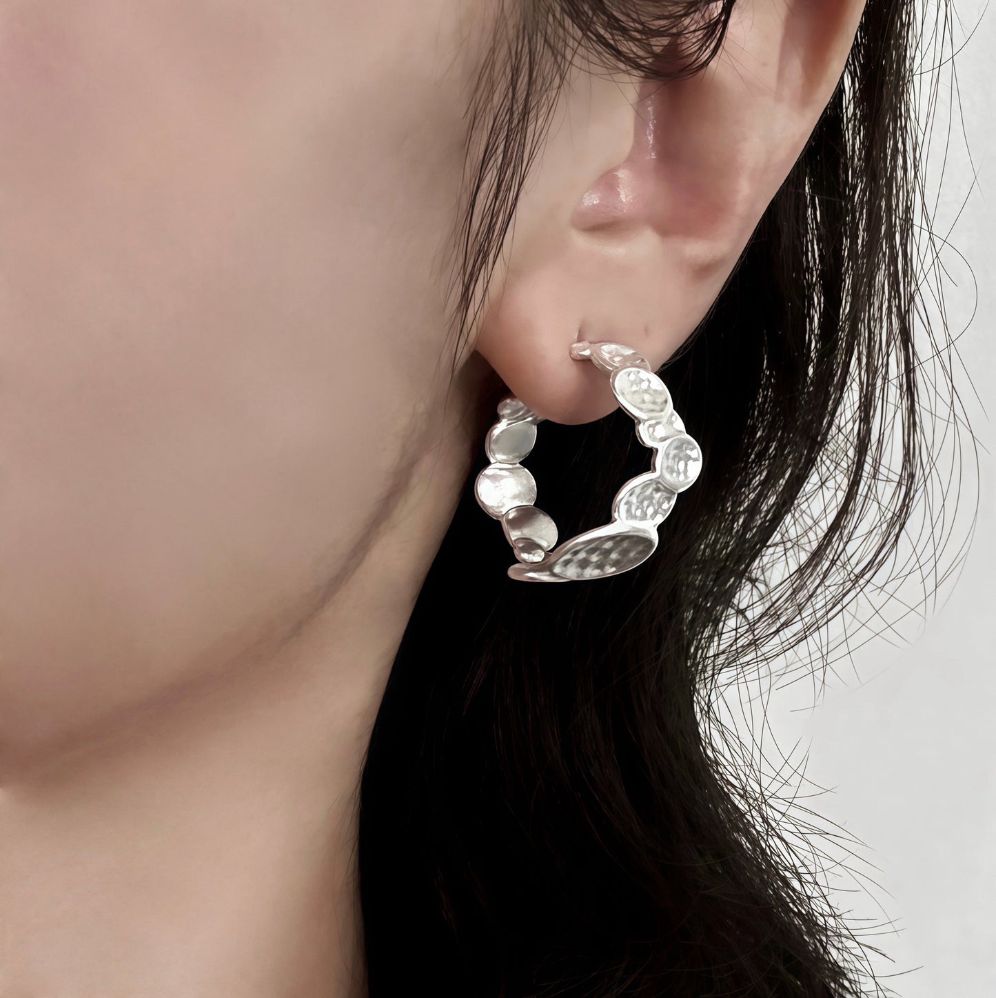 Ripple Moonlight Hoop Earrings — Sculptural Hammered Silver Design