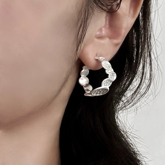 Ripple Moonlight Hoop Earrings — Sculptural Hammered Silver Design