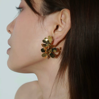 Golden Petal Loop Earrings