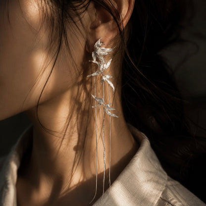 Whispering Bamboo Long Drop Earrings
