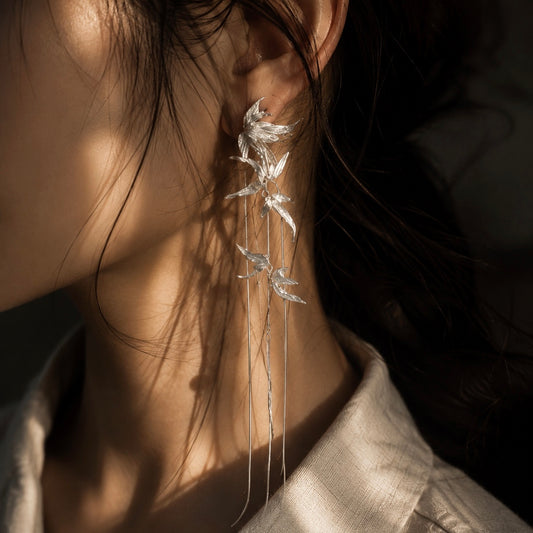 Whispering Bamboo Long Drop Earrings
