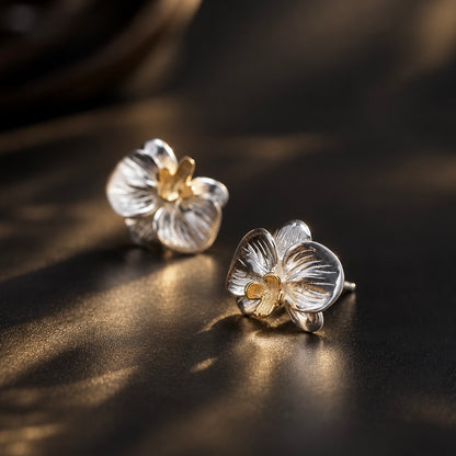 Golden Heart Orchid Stud Earrings