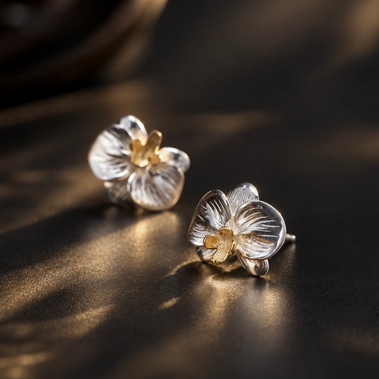 Golden Heart Orchid Stud Earrings