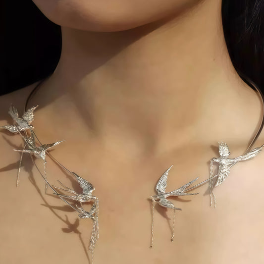 Flight of Grace Necklace – Sterling Silver Swallow Statement Collar