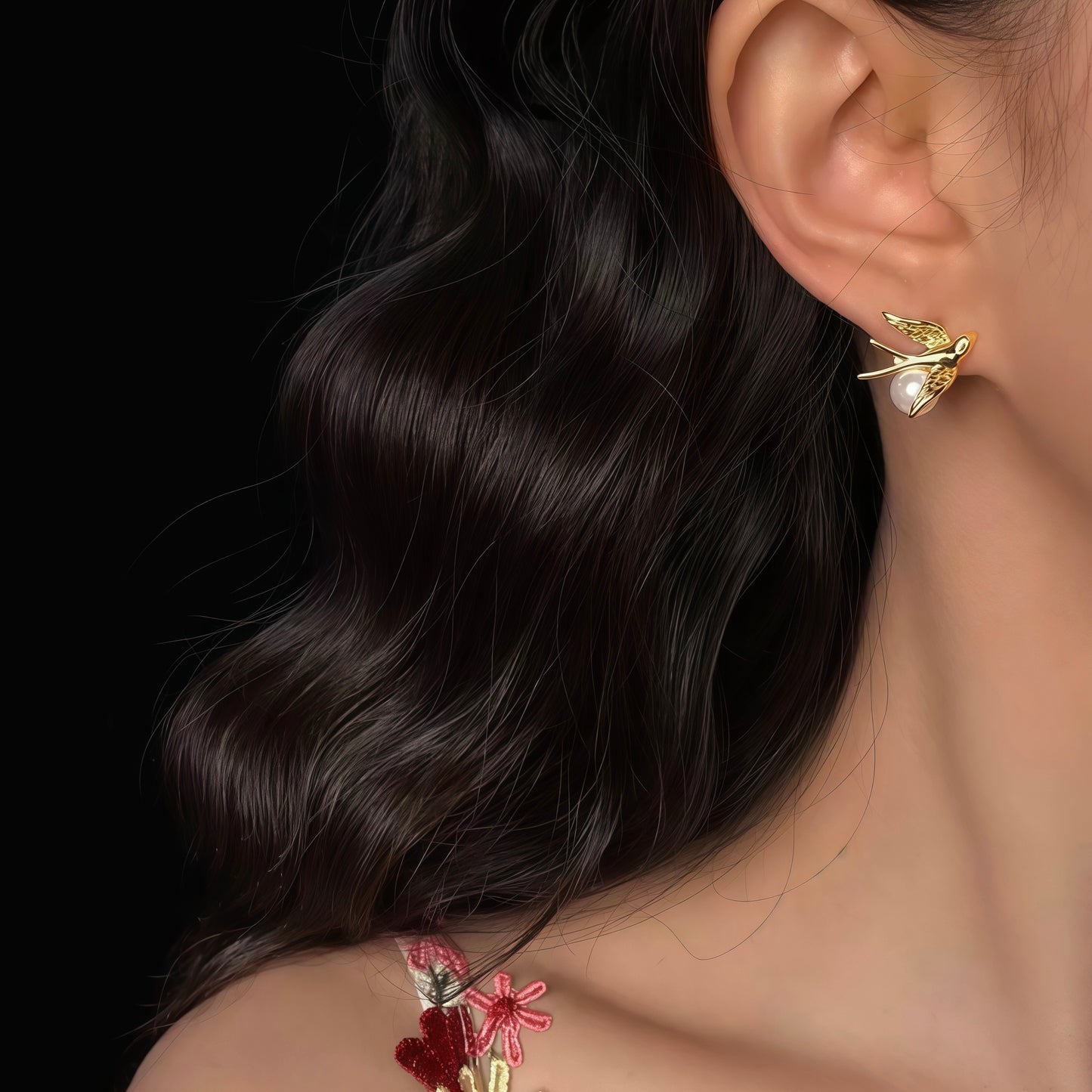 Golden Swallow Pearl Earrings