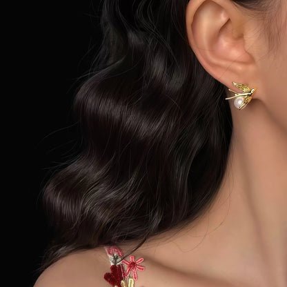 Golden Swallow Pearl Earrings