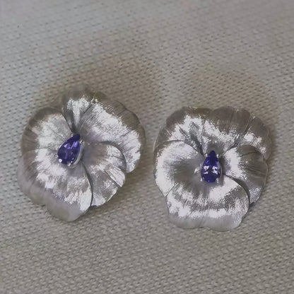 Violet Aura Pansy Stud Earrings