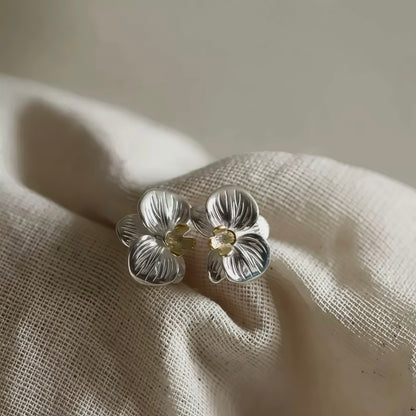 Golden Heart Orchid Stud Earrings