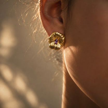 Violet Aura Pansy Earrings