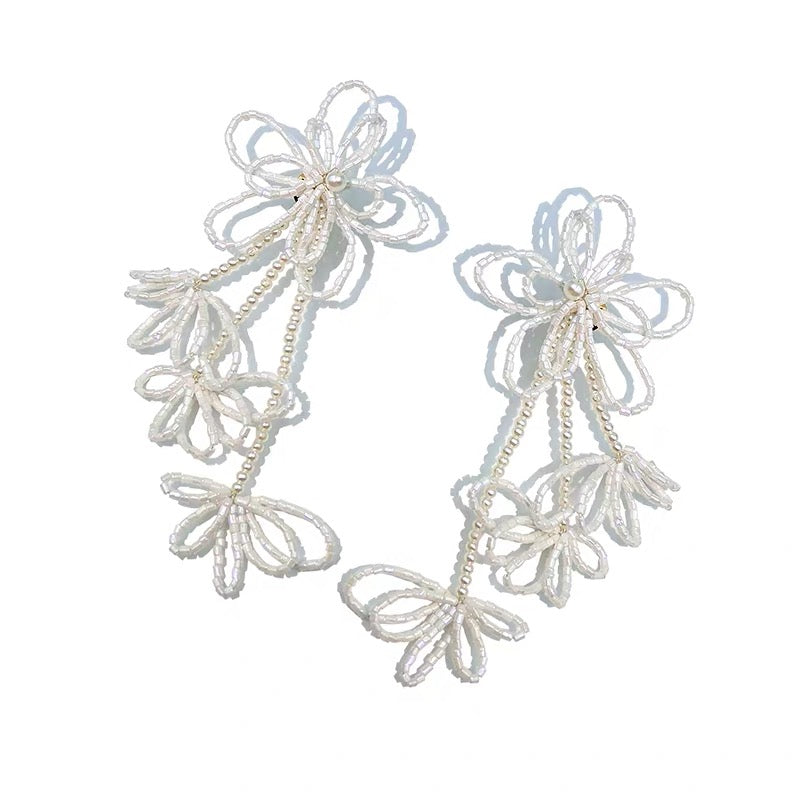 Beaded Blossom Cascade Earrings – Ethereal Statement Jewelry