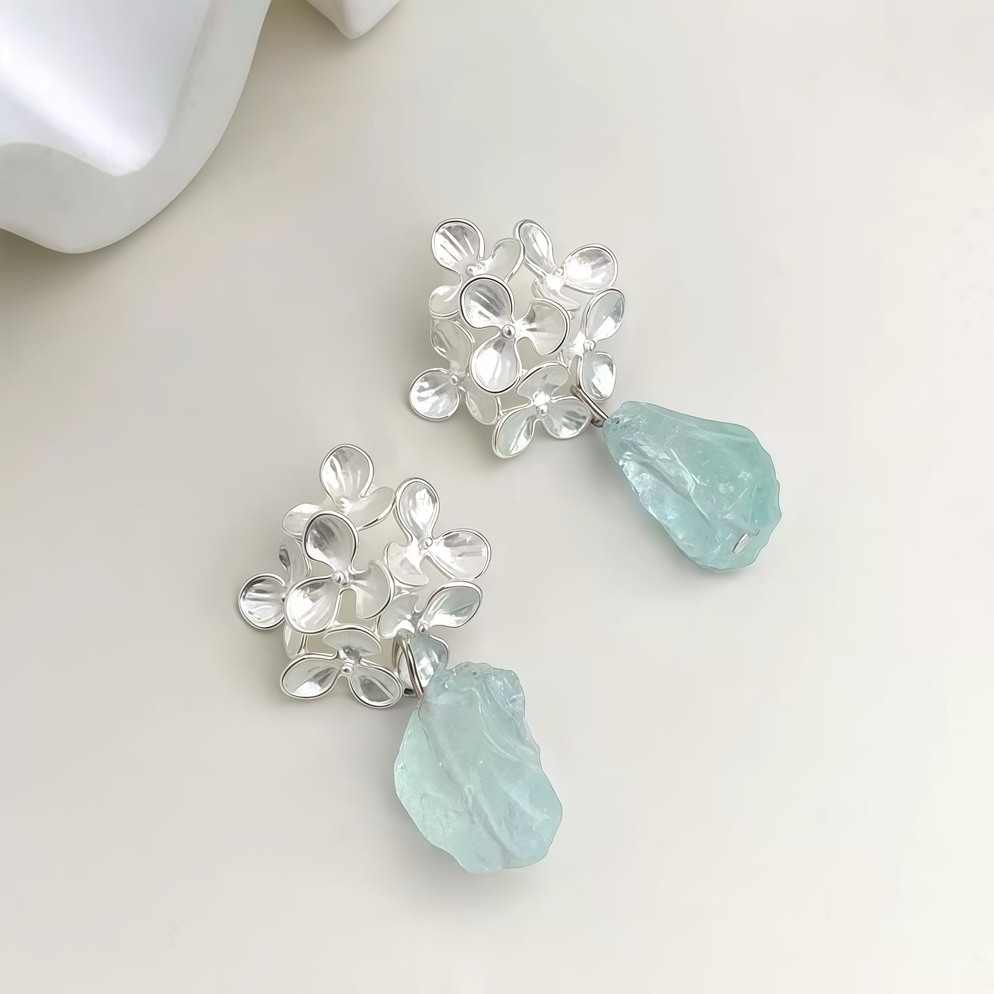 Blooming Aqua Earrings – Sterling Silver & Raw Gemstone Design