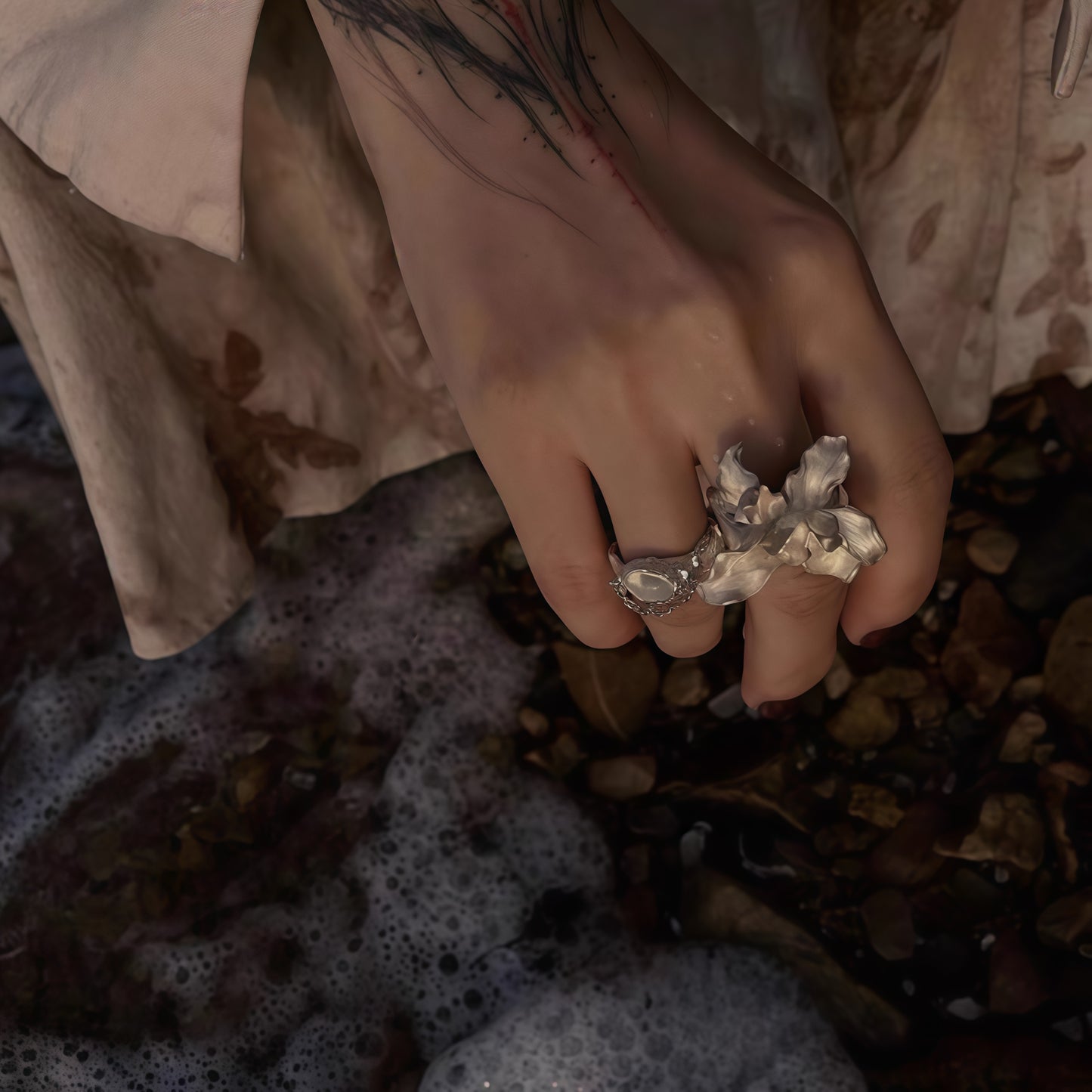 Iris Whisper Silver Ring – Handcrafted Statement Flower Ring