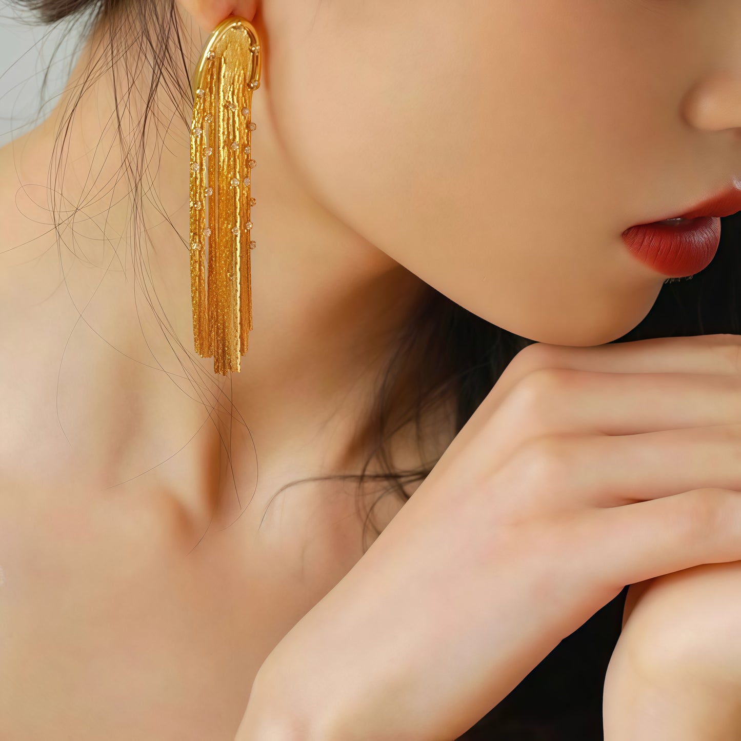 Golden Cascade Earrings – Radiant Fringe Statement Jewelry