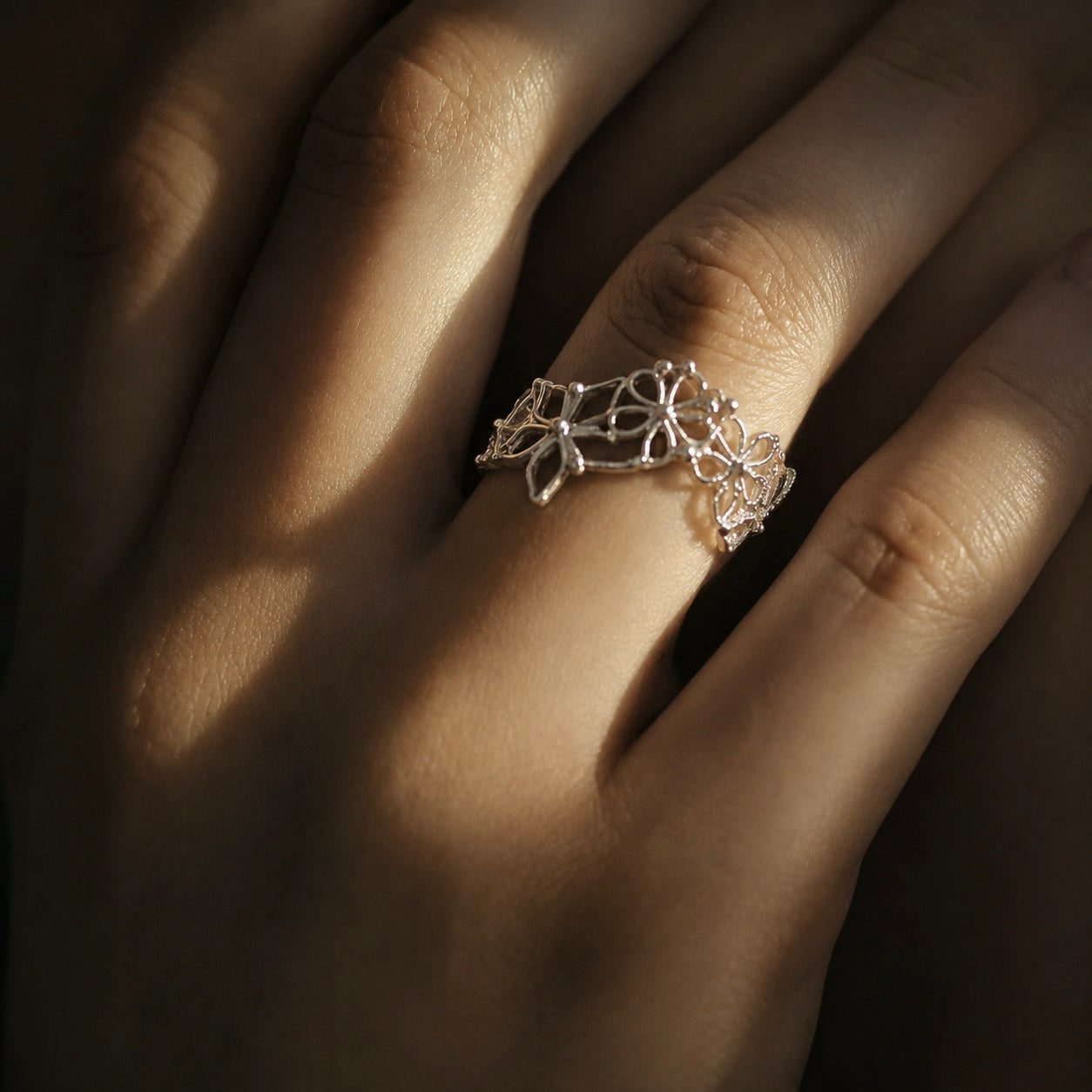 Floral Lace Silver Ring