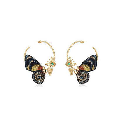 Butterfly Rebirth Embroidered Earrings (2-in-1 Style)
