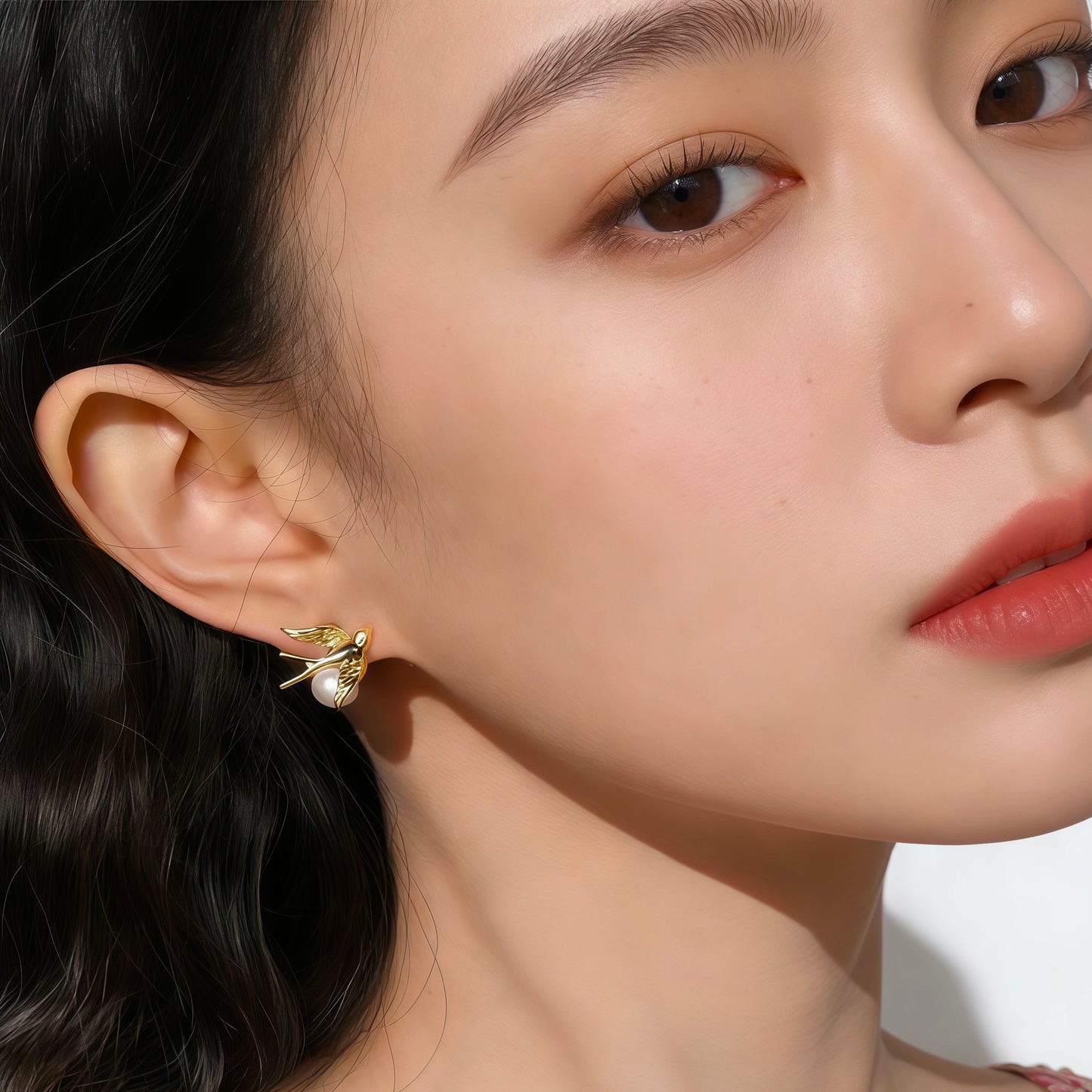 Golden Swallow Pearl Earrings