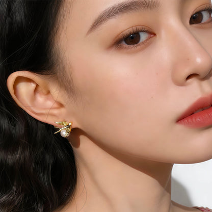 Golden Swallow Pearl Earrings