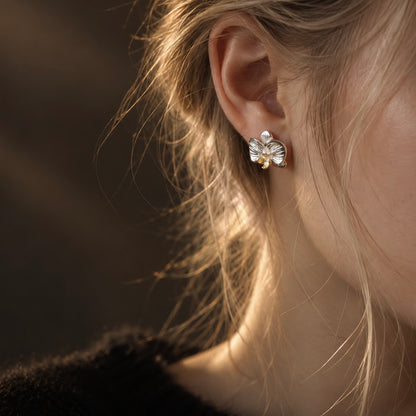 Golden Heart Orchid Stud Earrings