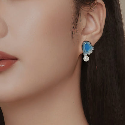 Blue Tide Pearl Stud Earrings