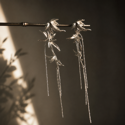 Whispering Bamboo Long Drop Earrings