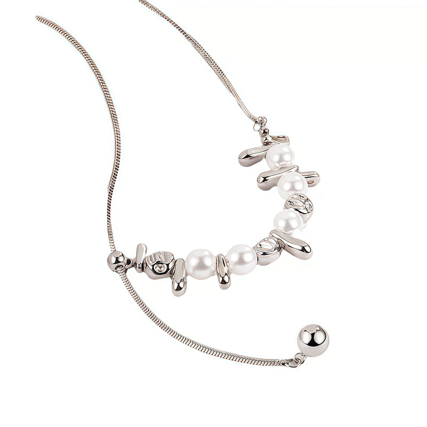 Modern Pearl Sculpture Silver Necklace