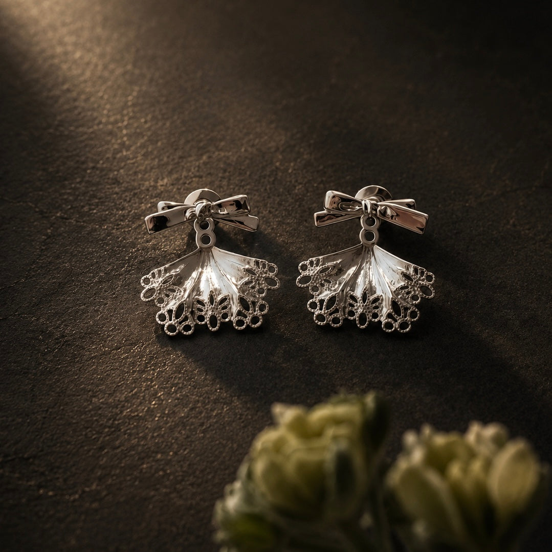 Ribbon Lace Skirt Earrings (2-in-1 Style)