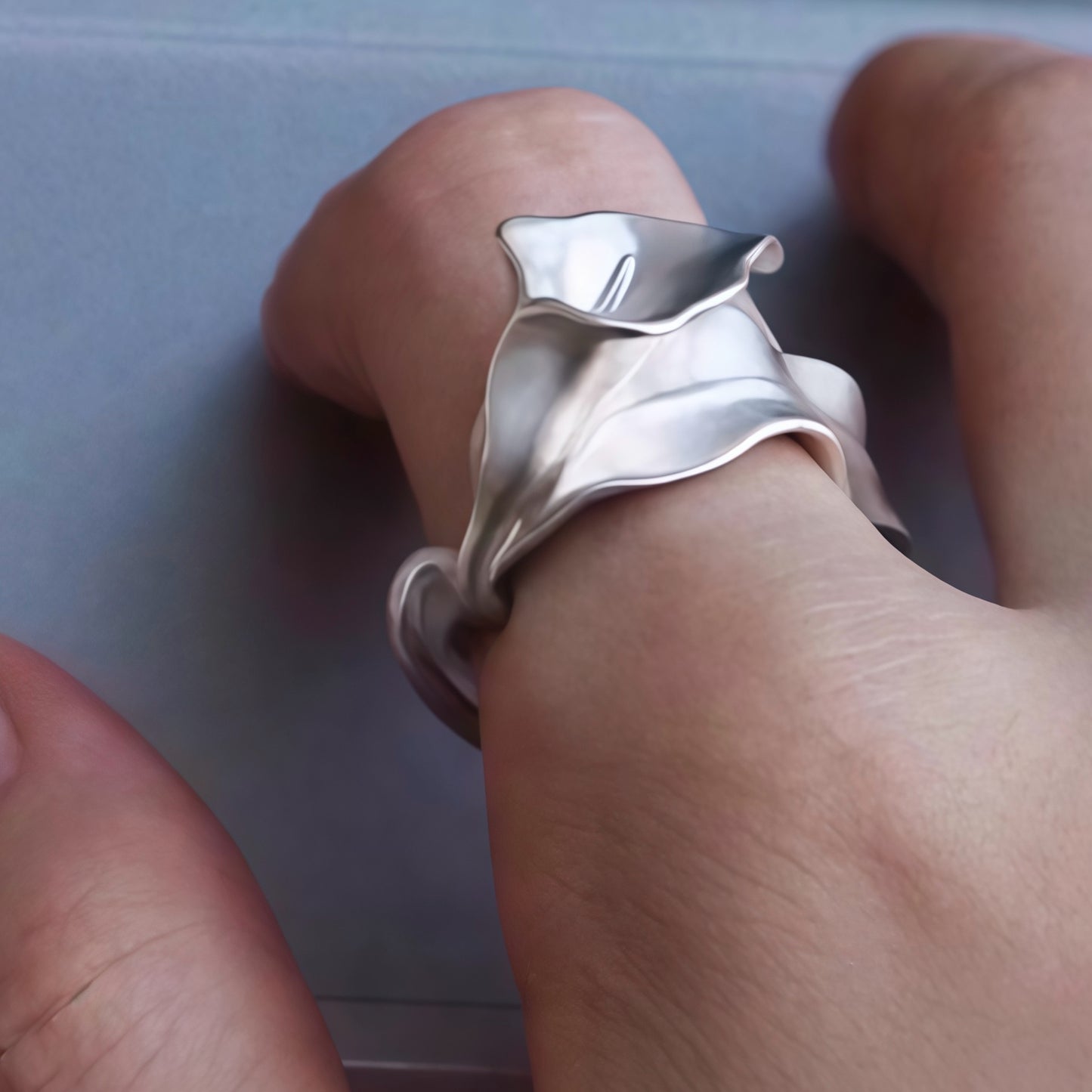 Calla Lily Ear Cuff / Ring – Adjustable Sculptural Silver Jewelry (2 styles in 1)