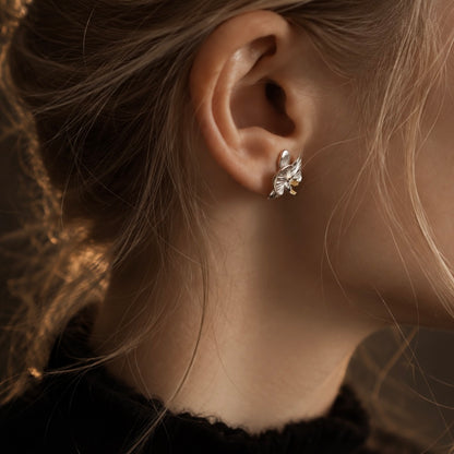 Golden Heart Orchid Stud Earrings