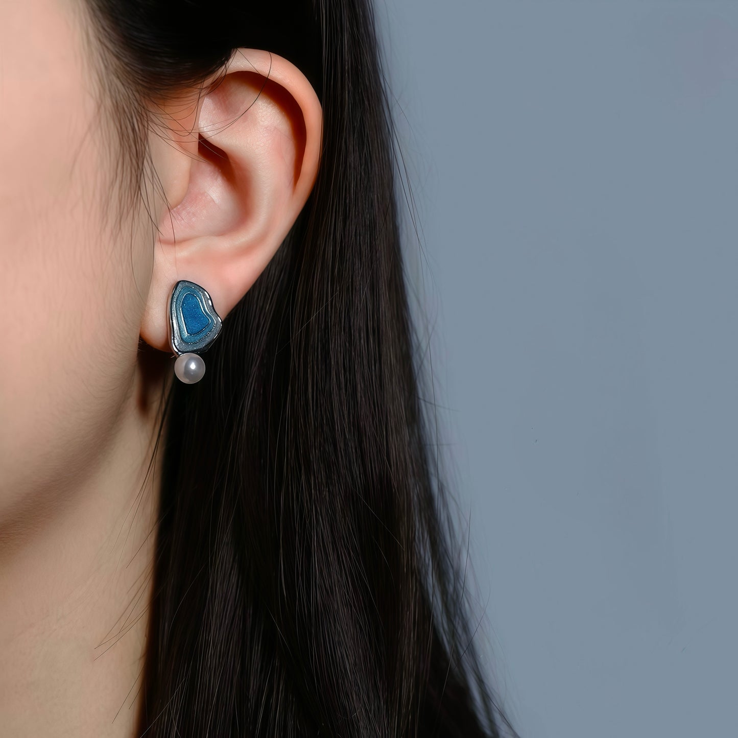 Blue Tide Pearl Stud Earrings