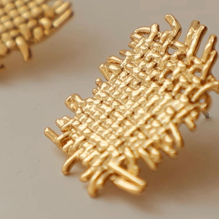Golden Threadwork Studs – Textured Gold Statement Earrings