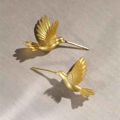 Golden Hummingbird Stud Earrings