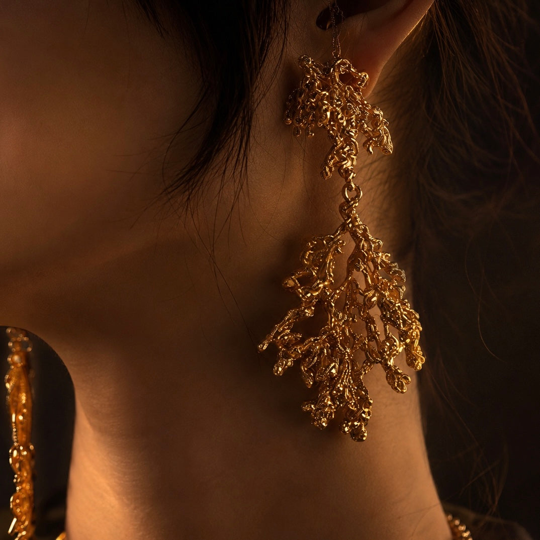 Gold Coral Statement Earrings
