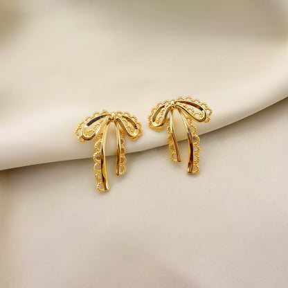 Ribbon Lace Drop Earrings – Gold & Silver