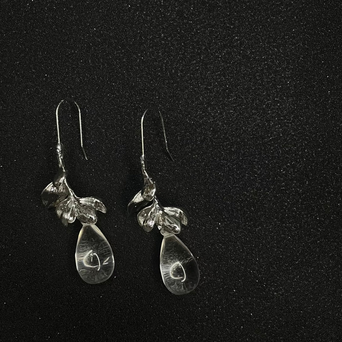 Silver Dewdrop Botanical Earrings