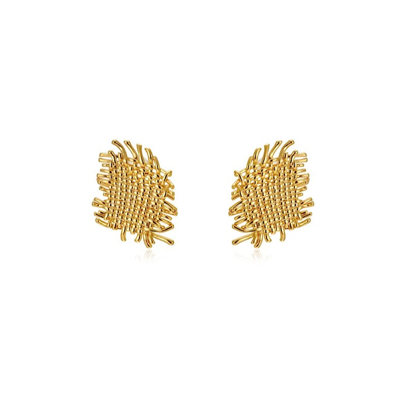 Golden Threadwork Studs – Textured Gold Statement Earrings