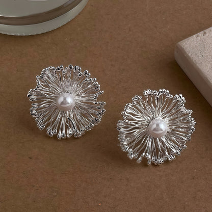 Silver Bloom Pearl Earrings