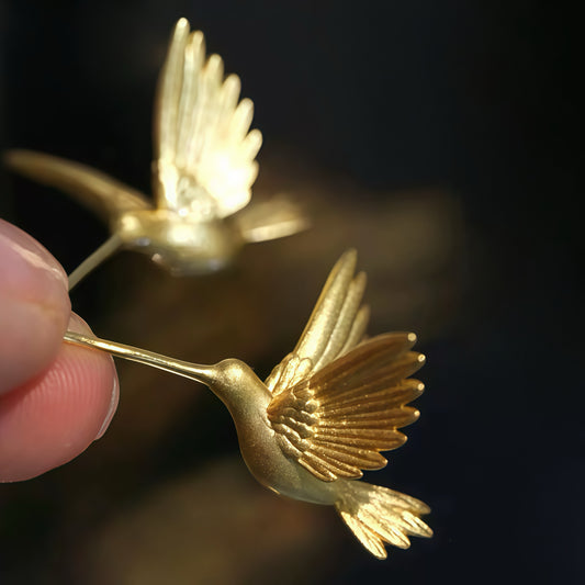 Golden Hummingbird Stud Earrings