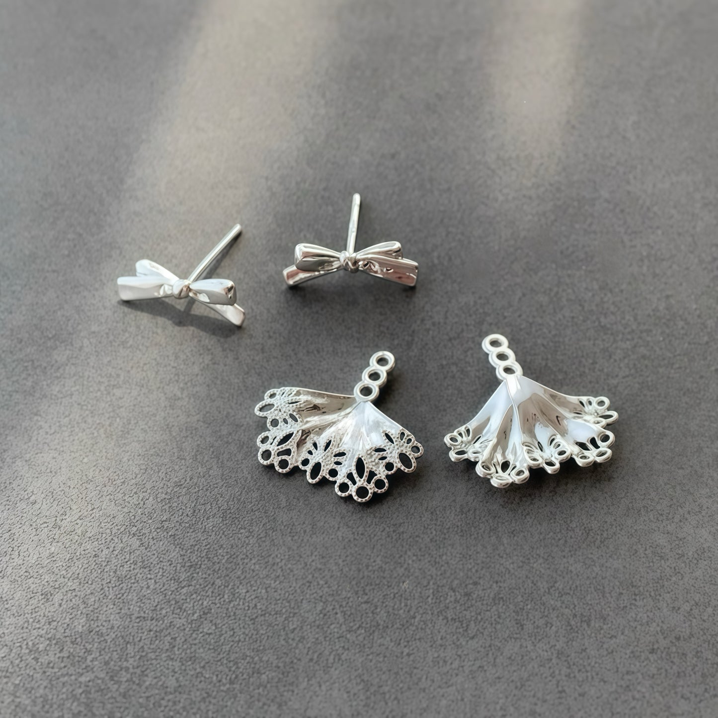 Silver Ribbon Lace Skirt Earrings (2-in-1 Style)