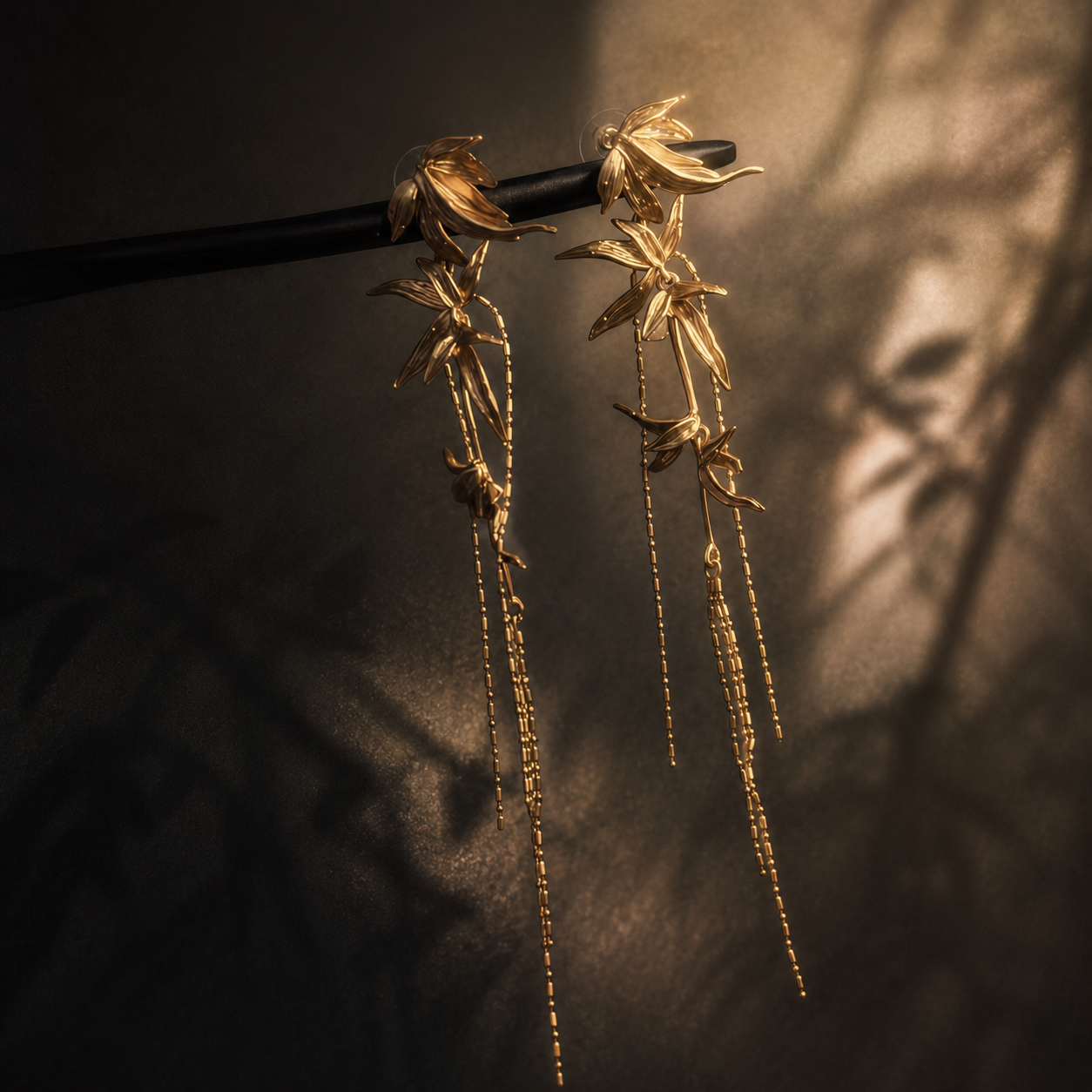Whispering Bamboo Long Drop Earrings