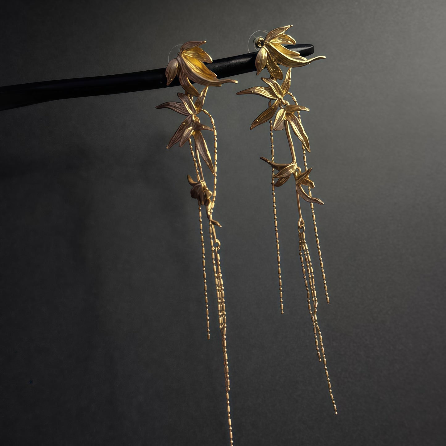 Whispering Bamboo Long Drop Earrings